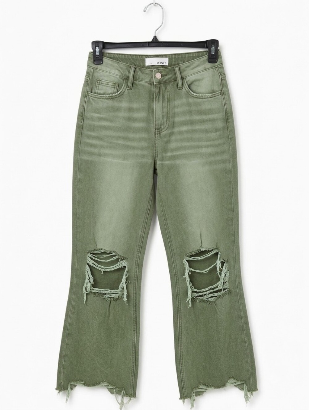 Vervet Los Angeles Sage Green Distressed Rigid Flare Jeans - Size 25